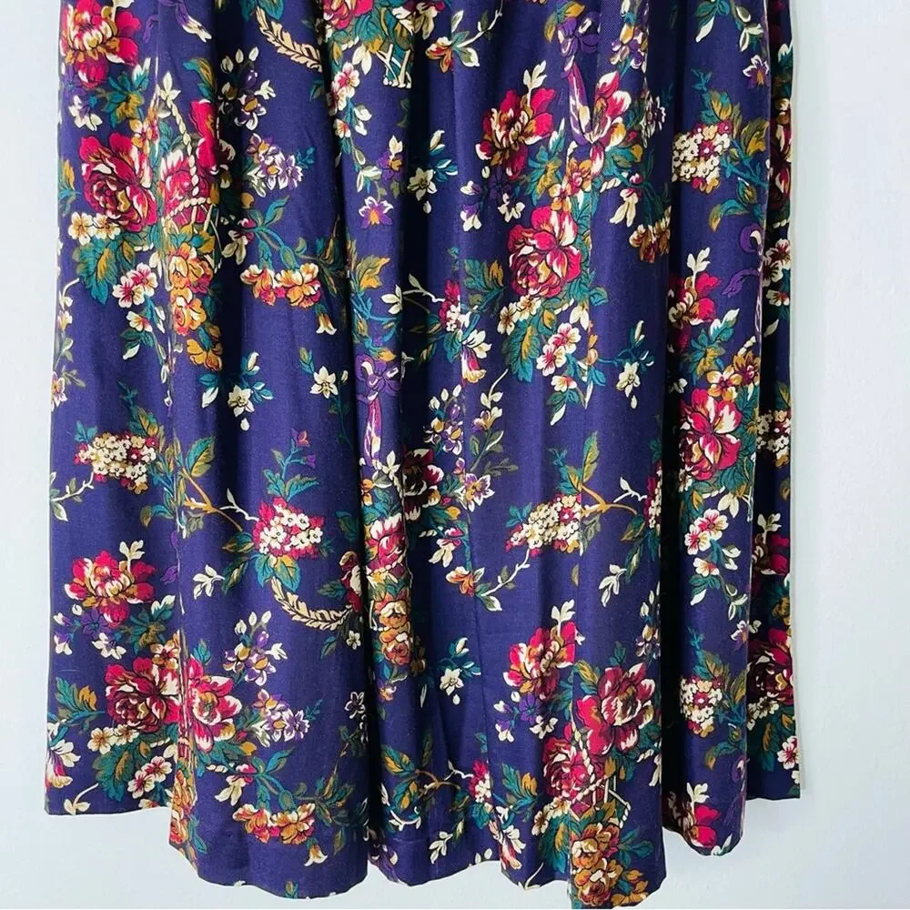 Vintage purple cream pink floral pleated cottagecore midi skirt  2P